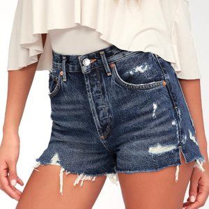 AGOLDE JADEN MEDIUM WASH DISTRESSED HIGH RISE CUTOFF SHORTS